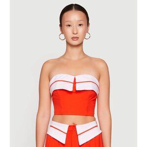 NWT Julia By Love J Red White Contrast Trim Fold Over Crop Top Women's Size L